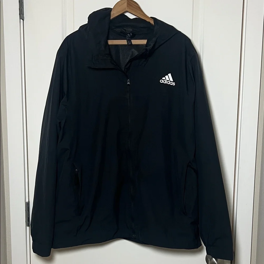 Adidas Black Windbreaker 3-stripes Hooded Jacket XL